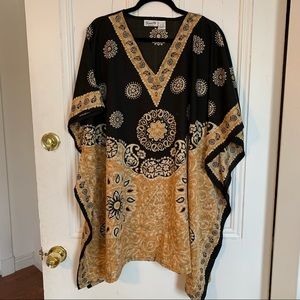Black and Tan/Mustard Swimsuit Coverup